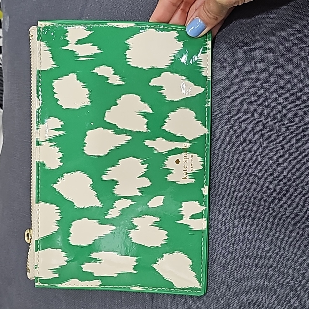kate spade office Painterly Zebra green/white print pouch